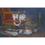 After Cornelis Raaphorst (1875-1954), Kittens playing by a fireplace, oil on canvas, bearing
