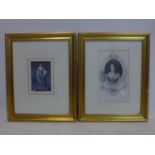 Two framed prints of Queen Anne