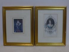 Two framed prints of Queen Anne