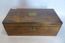 A 19th century brass bound walnut writing slope, H.19 W.50 D.25cm