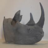 A 19th century Rowland Ward rhino head, with faux horns, once featured in Viktor Wynd's cabinet of