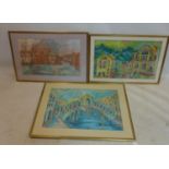 WITHDRAWN A set of three late 20th century school oil on boards by the same hand, two depicting