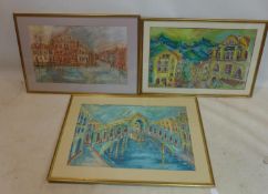 WITHDRAWN A set of three late 20th century school oil on boards by the same hand, two depicting