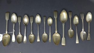 A collection of Georgian, Victorian and early 20th century silver spoons and teaspoons, gross weight