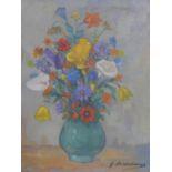 Gaston Coekelbergs (Belgium, 1914-1985), Spring flowers in a blue vase, oil on canvas, signed to