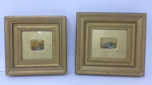 A pair of miniatures painting in gilt frames, 3 x 5cm