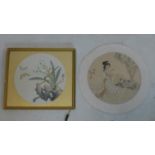 Two Chinese watercolours, to include a framed and glazed watercolour of flowers and butterflies,
