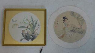 Two Chinese watercolours, to include a framed and glazed watercolour of flowers and butterflies,