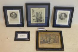 A collection of prints, to include a Victorian hand-coloured print of 'Sickness and Repentance',