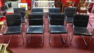 A set of 8 Fritz Hansen style tubular chrome cantilever chairs