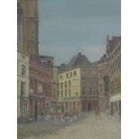 Ivo Meewis, 'Lijnwaadmarkt 1980', View of a square in Antwerp, oil on canvas, signed lower right, in