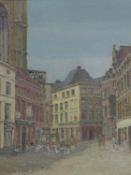 Ivo Meewis, 'Lijnwaadmarkt 1980', View of a square in Antwerp, oil on canvas, signed lower right, in