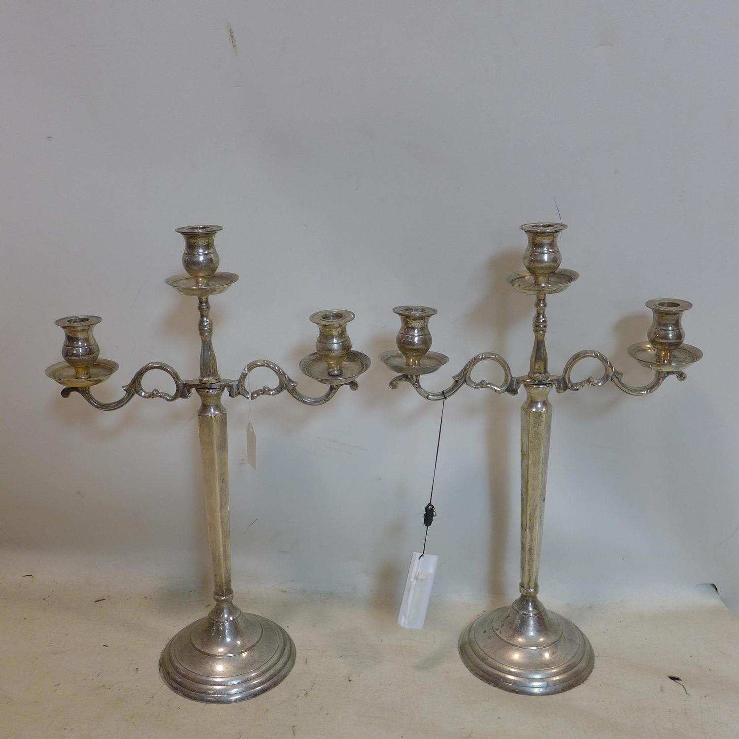 A pair silver plated candelabra, H.56cm