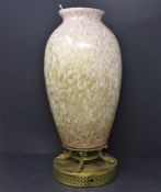 An early 20th century glass vase on gilt metal stand, H.42cm