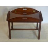 A mahogany butlers tray fitted to stand, H.58 W.71 D.48cm