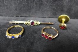 An 18ct gold ring set with 2 diamonds and 3 sapphires, together with a 9ct gold ring set with