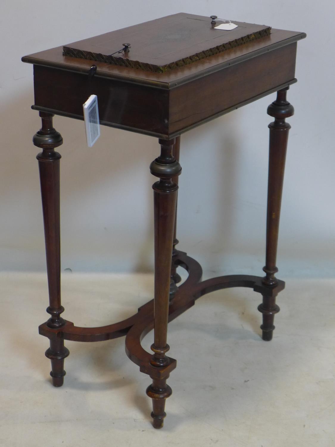 A 19th century French brass inlaid walnut jardiniere stand, H.75 W.50 D.34cm - Image 2 of 4