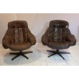 A pair of 1960/70's Danish leather swivel armchairs by H.W. Klein for Bramin
