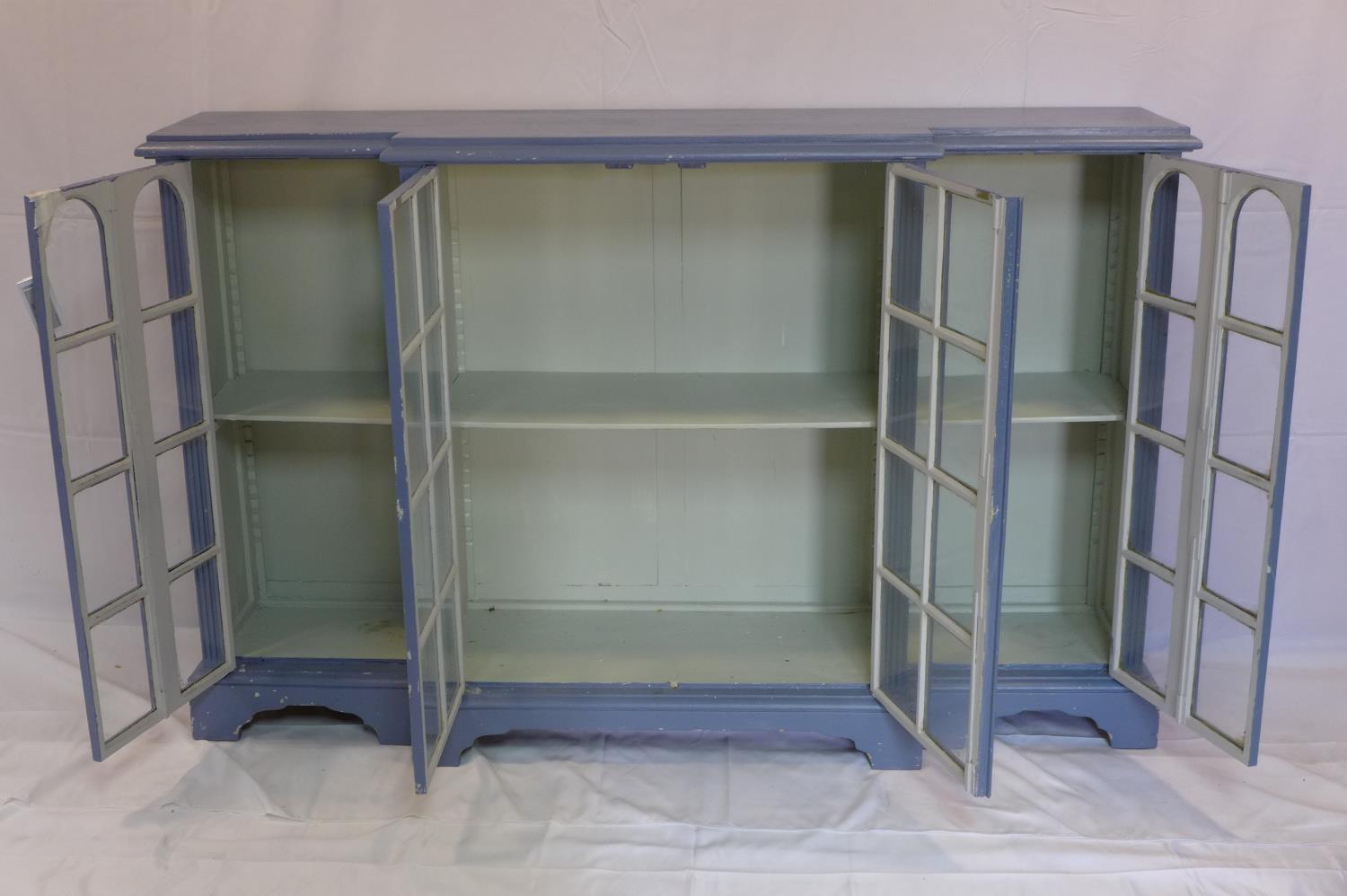 A large blue painted breakfront bookcase, H.101 W.161 D.40cm - Image 2 of 3