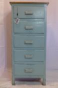 A 20th century painted pine pedestal chest of 5 drawers, H.109 W.50 D.43cm