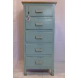 A 20th century painted pine pedestal chest of 5 drawers, H.109 W.50 D.43cm