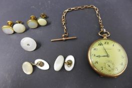 A gold plated Grosvenor open face pocket watch, Arabic dial with subsidiary seconds dial at 6, Swiss