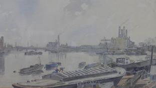 Karl Hagedorn (1889-1969), London Thames scene, watercolour, signed and dated '58, 33 x 53cm