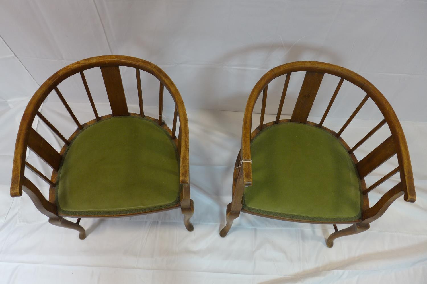 A pair of Edwardian mahogany tub chairs with velour seats - Image 4 of 4