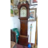 A 19th century mahogany longcase clock, the arched painted dial with Roman numerals, painted to arch