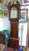 A 19th century mahogany longcase clock, the arched painted dial with Roman numerals, painted to arch