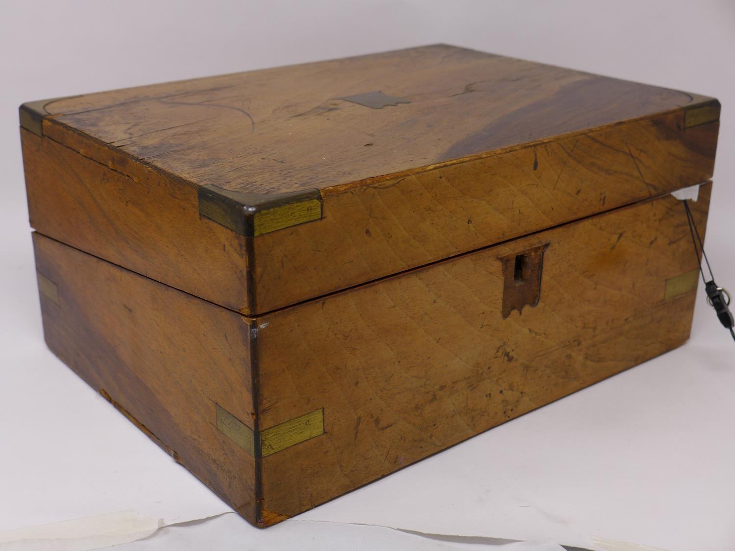 A Victorian walnut writing slope with fitted interior, H.14 W.30 D.23cm - Image 2 of 4