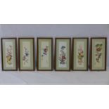 A set of six Chinese paintings on textile of flowers and birds, each signed and with red seal