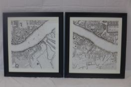 A pair of contemporary maps of London Thames, 61 x 54cm