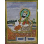 A 17th/18th century Rajput gouache painting of a nobleman on a throne with tiger, 22 x 17cm