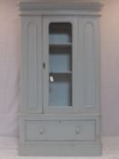 A white painted armoire with chicken wire panel, H.215 W.133 D.56cm