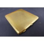A French gold cigarette case, with cabochon thumbpiece, with dedication to interior, bears French