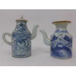 Two 19th century Chinese blue & white porcelain tea pots