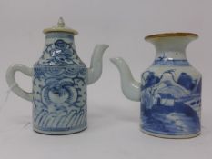 Two 19th century Chinese blue & white porcelain tea pots