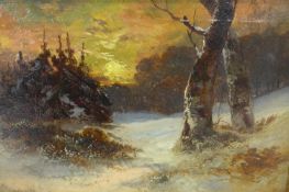 Clarence Roe (British, 1850-1909), Woodland in Winter, oil on canvas, signed lower left, in gilt