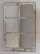 A painted pine window frame with mirrored back panel, 84 x 57cm