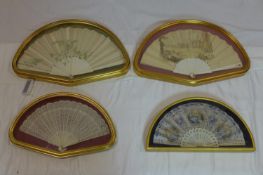 Four antique hand painted fans to include After Rowland example with painted 'F' and crown to