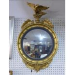 A Regency style gilt wood convex mirror with carved eagle crest, 93 x 53cm