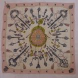A Hermes pink key les cles silk scarf