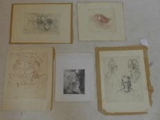 A collection of 5 artist proof etchings by the same artist, all signed indistinctly in pencil