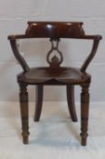 A Victorian mahogany desk chair stamped T W to base