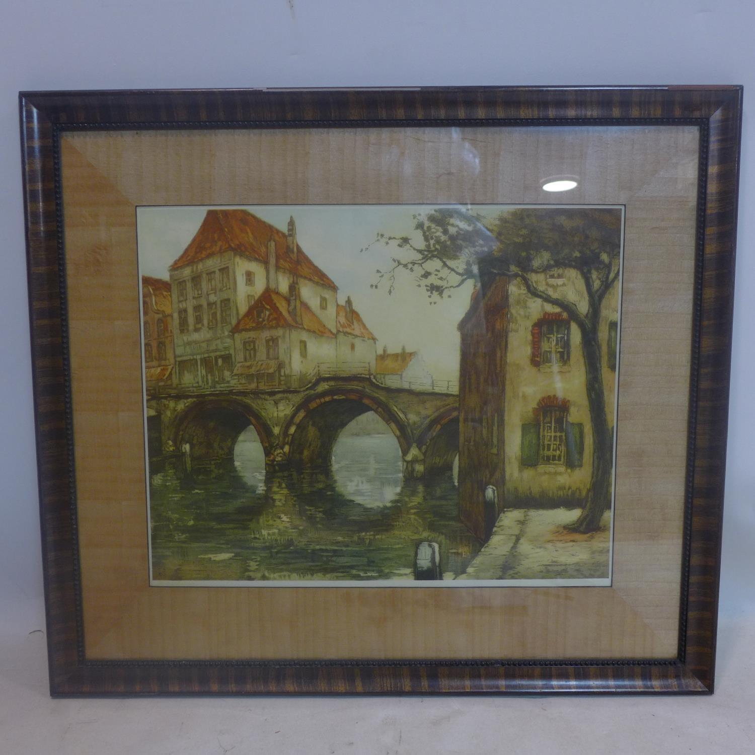 After Walter Joseph Neuhof, 'The Old Bridge in Town', art print, framed and glazed, 43 x 53cm - Image 2 of 2