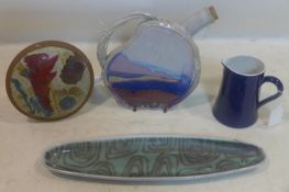 Four pieces of 20th century glazed studio pottery, all signed