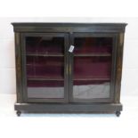 A Victorian inlaid ebonized bookcase, H.106 W.122 D.32cm