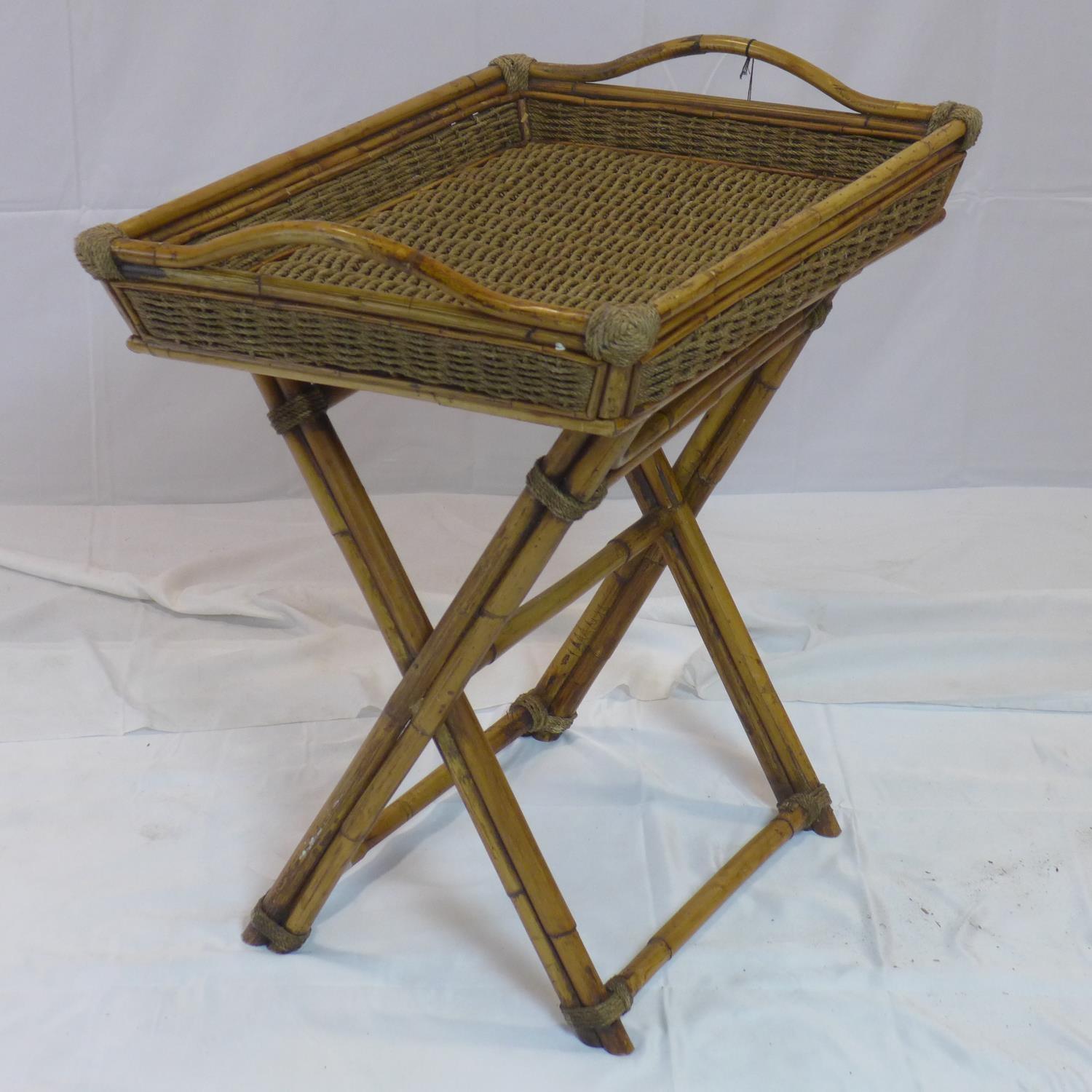 An early 20th century bamboo and wicker butlers tray on stand - Image 2 of 2