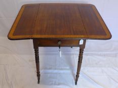 A 19th century mahogany Pembroke table with satinwood cross banding, with single drawer, raised on